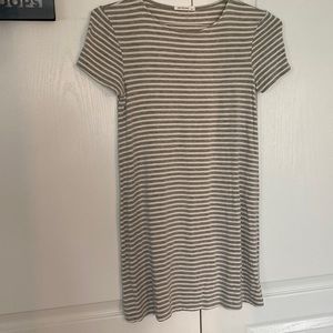 Grey and white striped cotton t-shirt dress